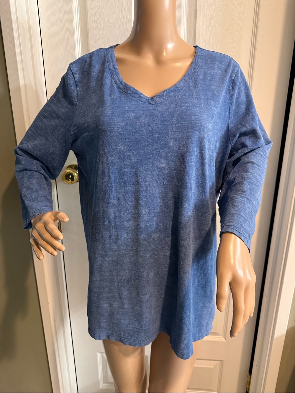 Focus Top Tunic Womens  Size L Comfy Beach Blue  100% Cotton V Neck